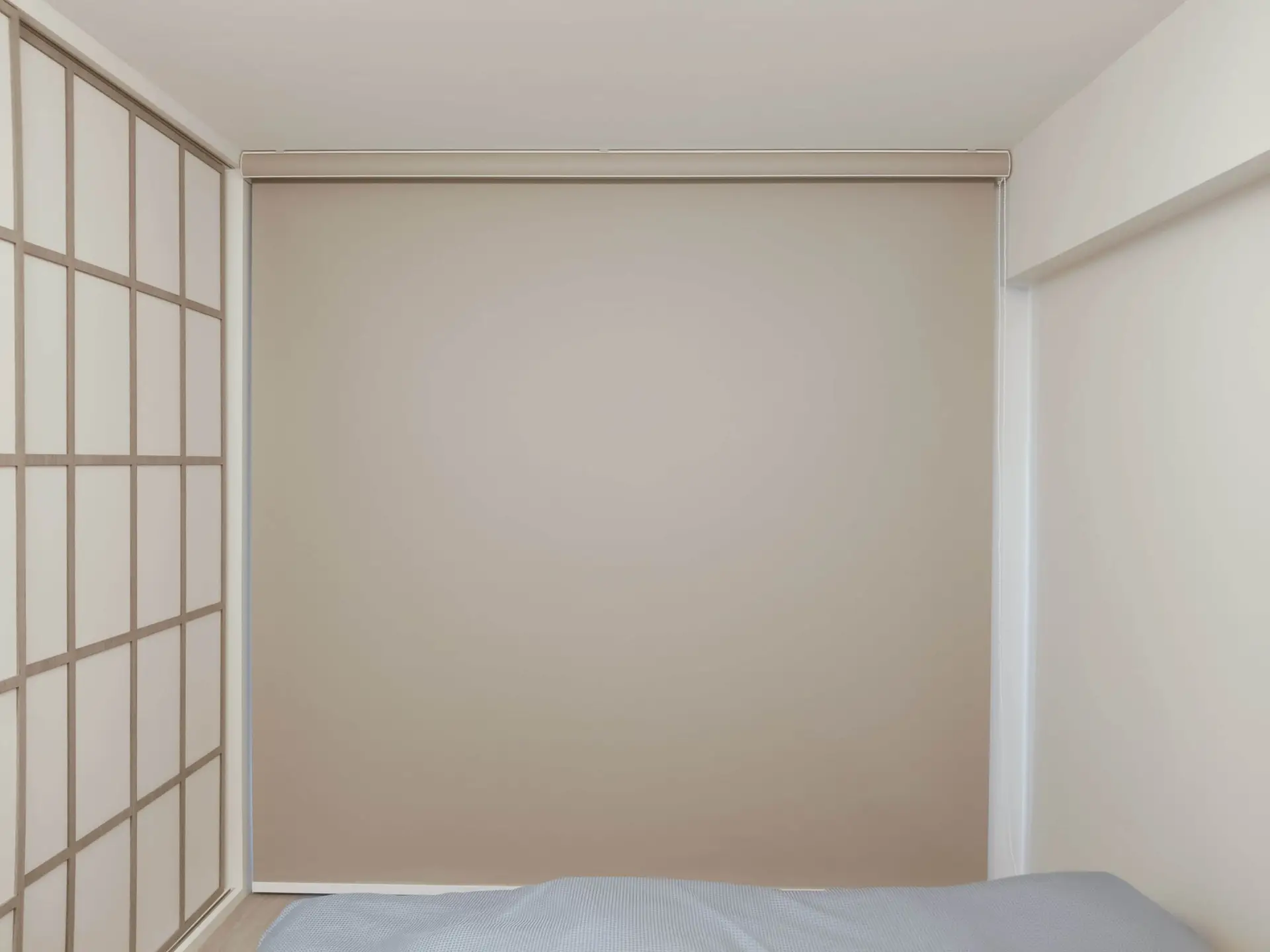 Roman blind with symmetrical folds in a Singapore living room