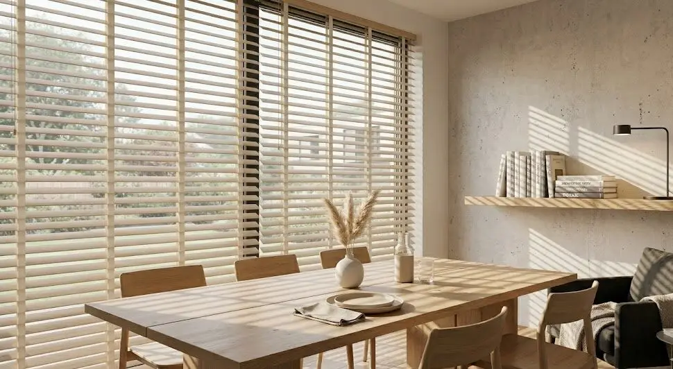Timber Venetian Blinds Singapore for dining room light control