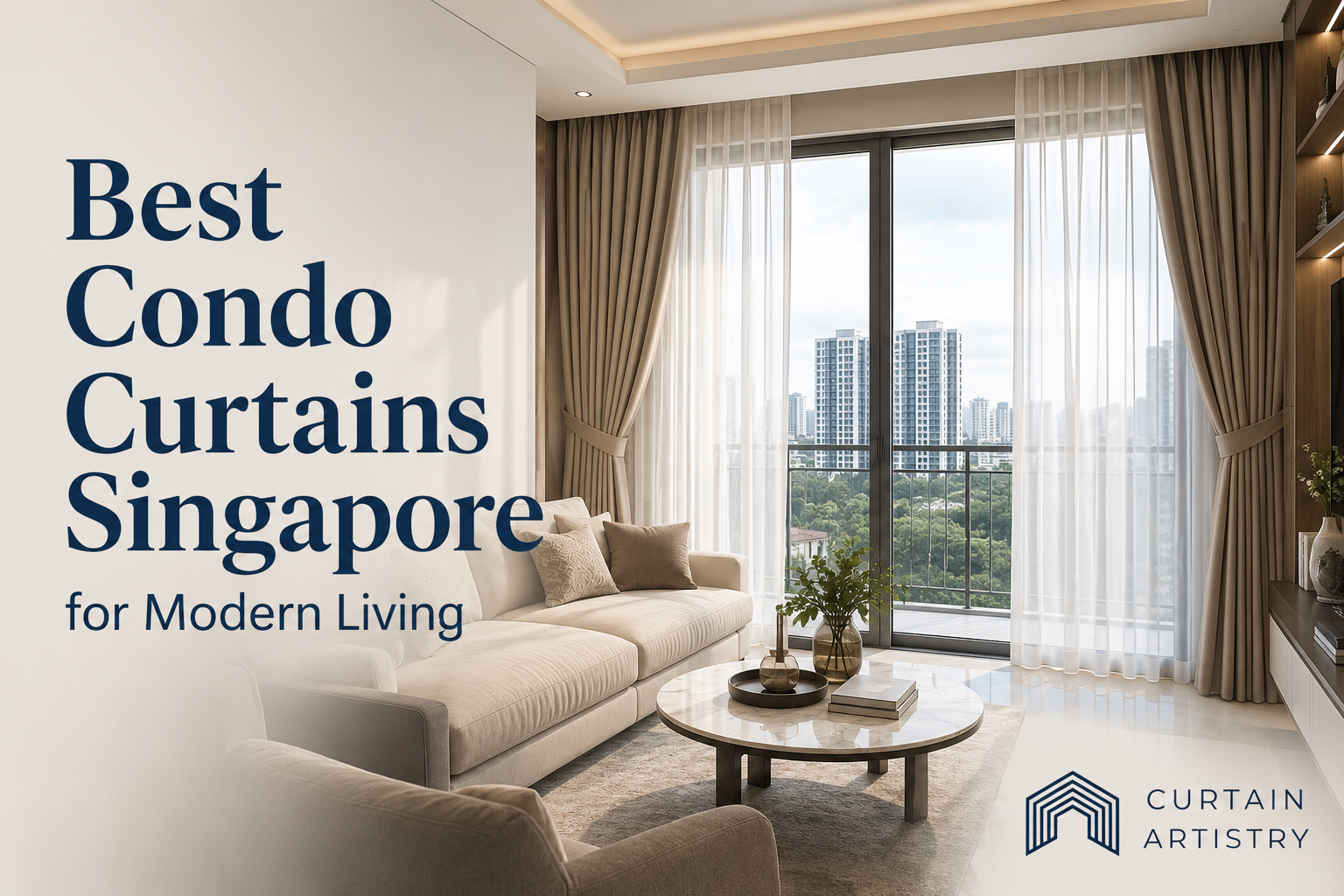 Best condo curtains Singapore in a modern living room with elegant window treatments