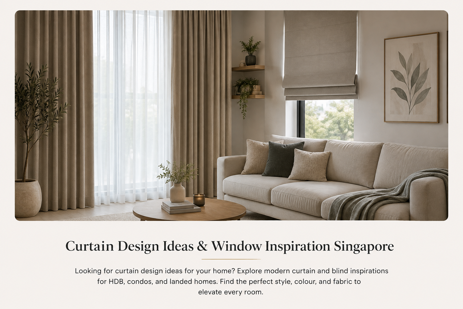 Curtain design ideas Singapore — ripple fold curtains in a modern living room by Curtain Artistry