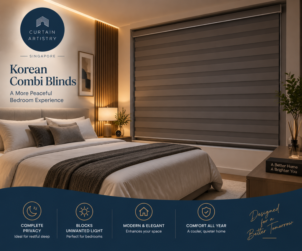 
Blackout Korean combi blinds for Singapore HDB bedroom
