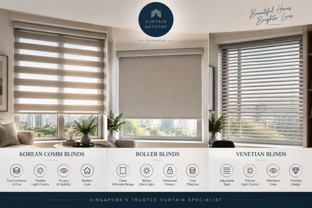 Korean combi blinds vs roller blinds vs venetian blinds comparison Singapore