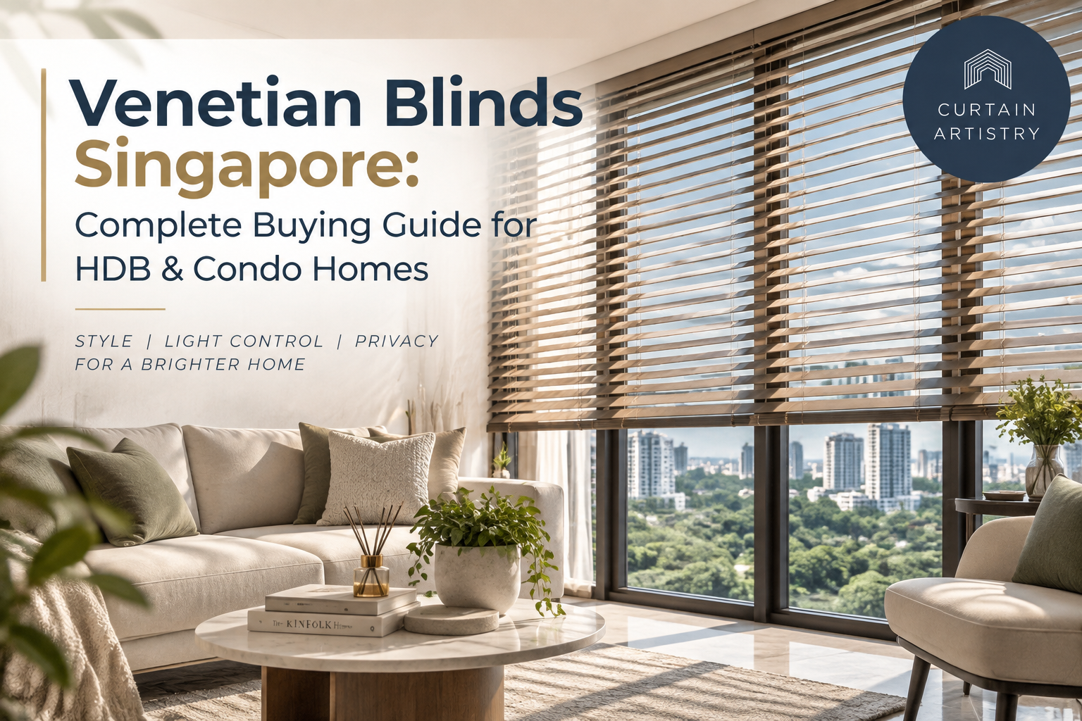 Venetian blinds Singapore installed in modern condo living room