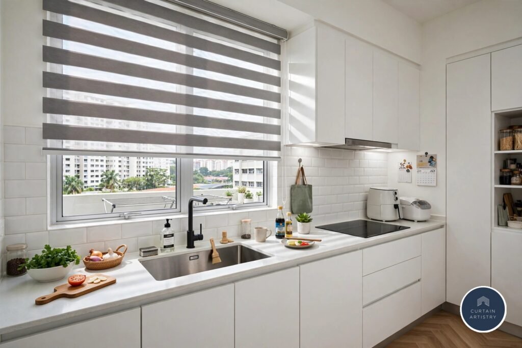 Korean combi blinds in a modern BTO kitchen Singapore