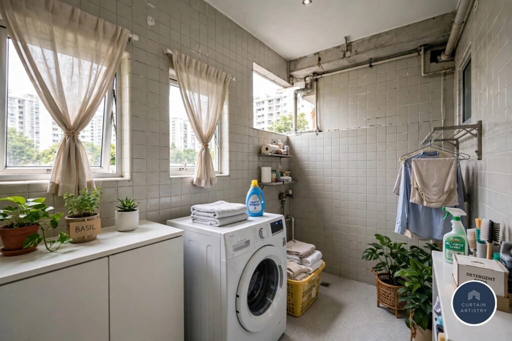 Light curtains on HDB service yard windows Singapore